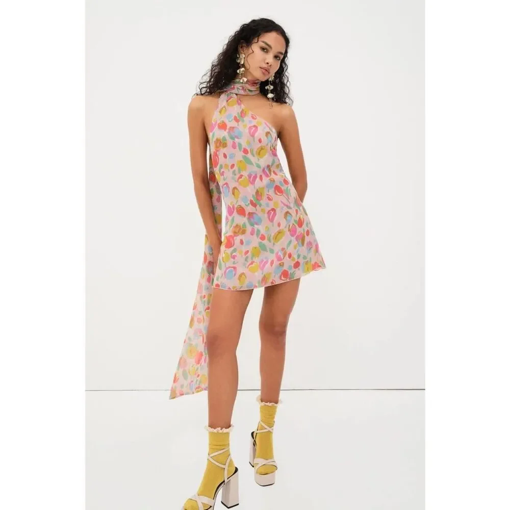 NWT For Love & Lemons Audrey Mini Dress in Multil Sz Large $229